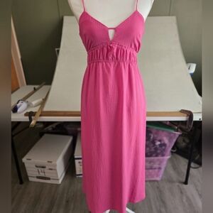 A NEW DAY SMALL PINK MIDI EMPIRE WAIST DRESS SPAGHETTI STRAPS POCKETS